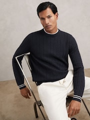 Reiss Midnight Navy Luca Cable-Knit Jumper With Wool - Image 1 of 6