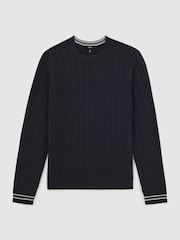 Reiss Midnight Navy Luca Cable-Knit Jumper With Wool - Image 2 of 6