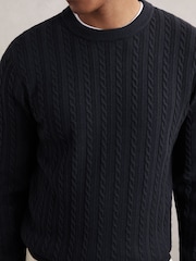 Reiss Midnight Navy Luca Cable-Knit Jumper With Wool - Image 3 of 6