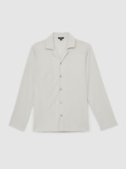 Reiss Off White Aubry Plissé Cuban-Collar Long-Sleeve Shirt - Image 2 of 6