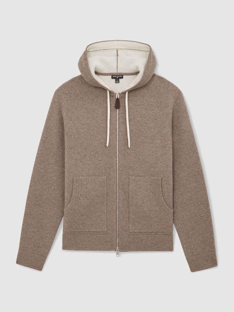 Reiss Mouse Brown Melange Sheffield Hoodie - Image 2 of 7 Reiss Mouse Brown Melange Sheffield Hoodie - Image 2 of 7