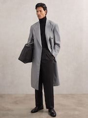 Reiss Grey Smarter Double-Breasted Relaxed-Fit Overcoat - Image 1 of 7