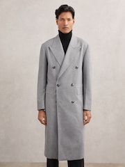 Reiss Grey Smarter Double-Breasted Relaxed-Fit Overcoat - Image 3 of 7