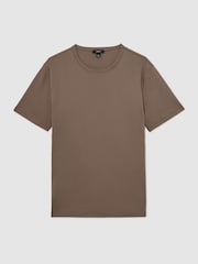 Reiss Taupe Brown Count Airwater-Cotton Crew-Neck T-Shirt - Image 2 of 6