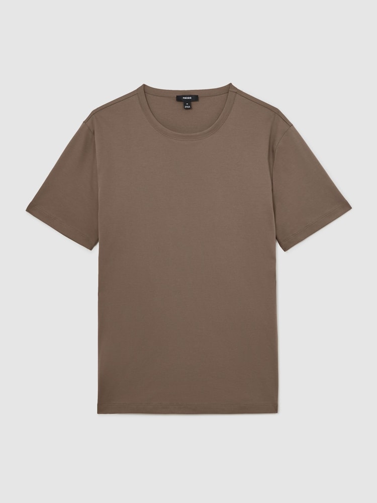 Reiss Taupe Brown Count Airwater-Cotton Crew-Neck T-Shirt - Image 2 of 6 Reiss Taupe Brown Count Airwater-Cotton Crew-Neck T-Shirt - Image 2 of 6