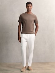 Reiss Taupe Brown Count Airwater-Cotton Crew-Neck T-Shirt - Image 3 of 6