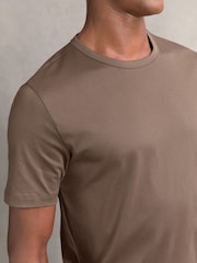 Reiss Taupe Brown Count Airwater-Cotton Crew-Neck T-Shirt - Image 4 of 6