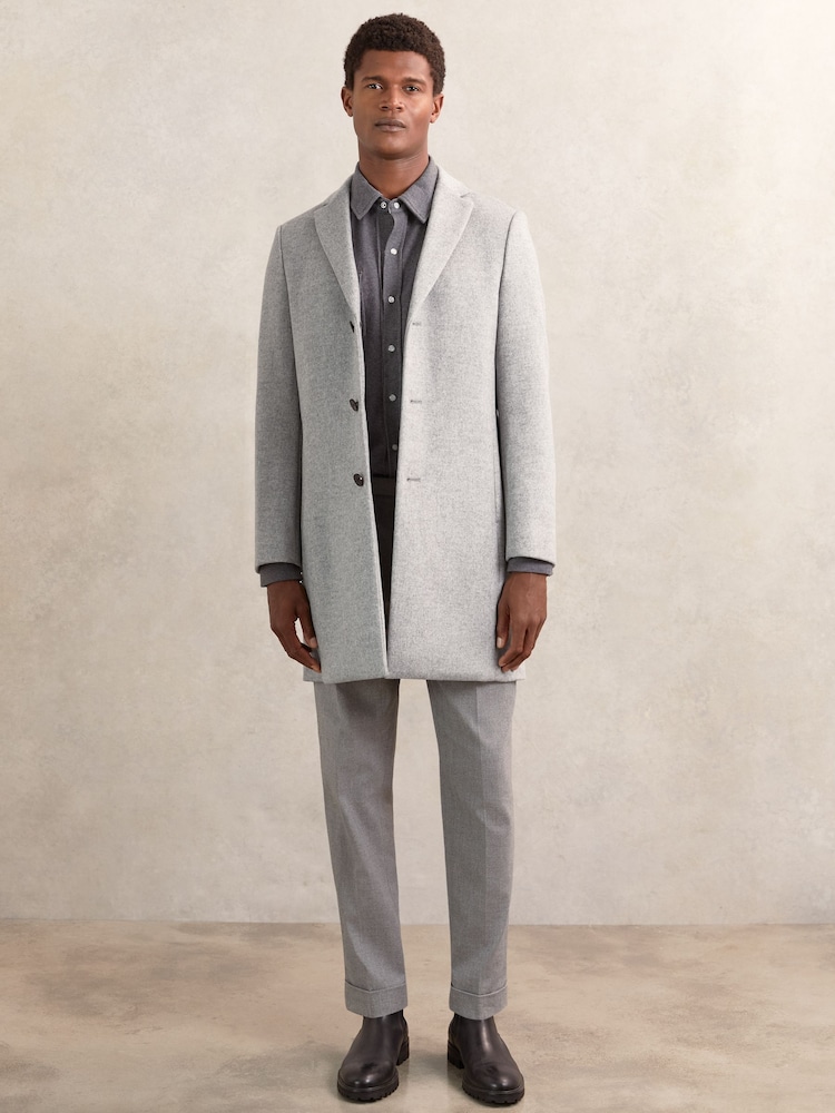 Reiss Soft Grey Gable Wool-Blend Single-Breasted Overcoat - Image 1 of 6