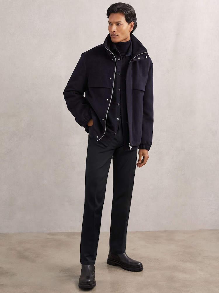 Reiss Navy Canterbury Slim-Fit Five-Pocket Trousers - Image 1 of 6 Reiss Navy Canterbury Slim-Fit Five-Pocket Trousers - Image 1 of 6