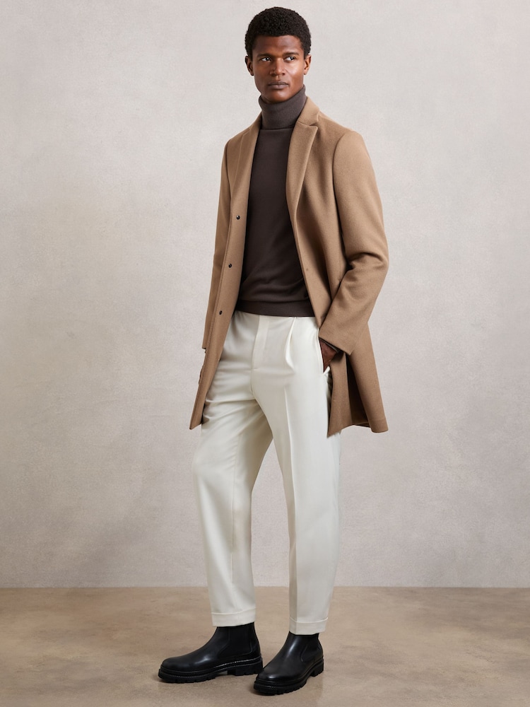 Reiss Light Brown Gable Wool-Blend Single-Breasted Overcoat - Image 1 of 7 Reiss Light Brown Gable Wool-Blend Single-Breasted Overcoat - Image 1 of 7