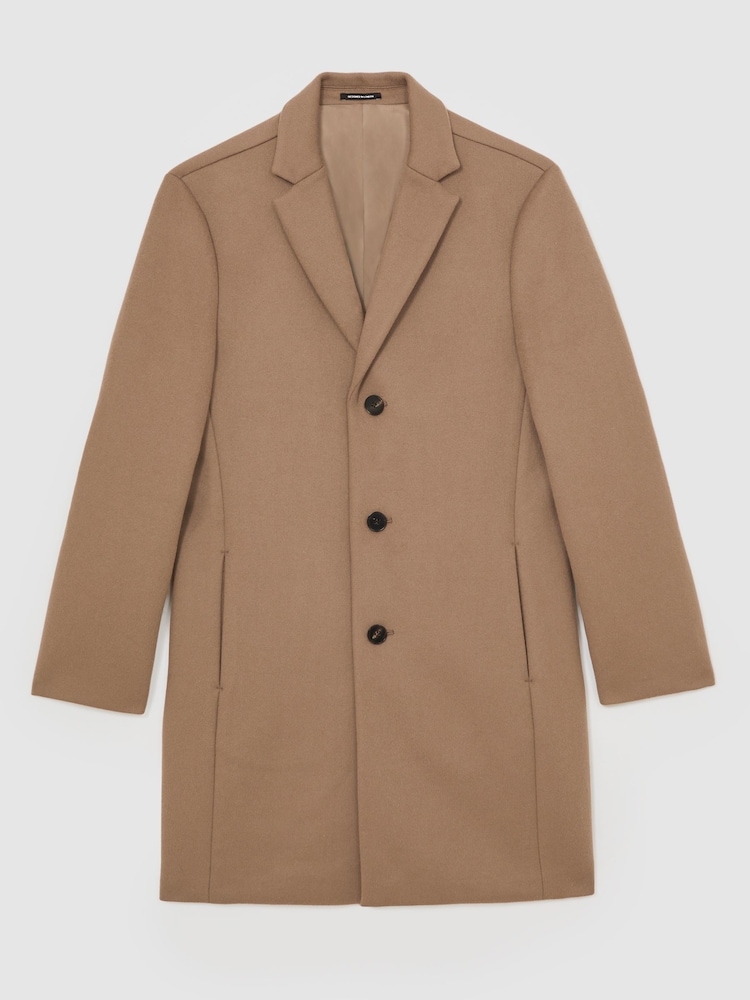Reiss Light Brown Gable Wool-Blend Single-Breasted Overcoat - Image 2 of 7 Reiss Light Brown Gable Wool-Blend Single-Breasted Overcoat - Image 2 of 7