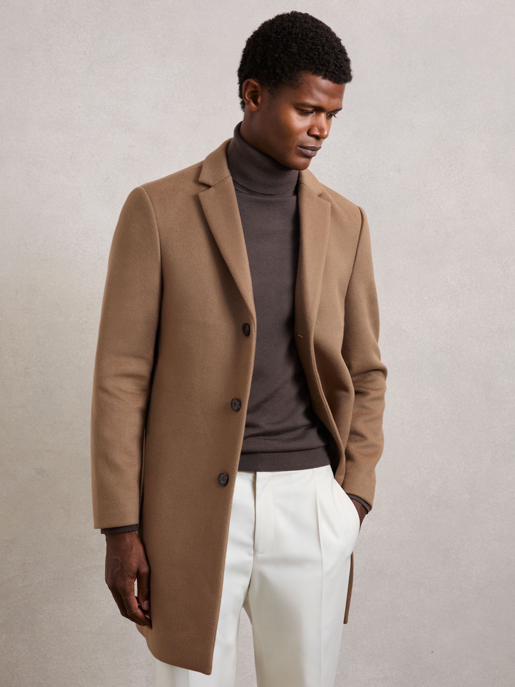 Buy Reiss Light Brown Gable Wool-Blend Single-Breasted Overcoat