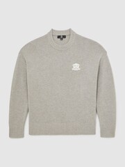 Reiss Grey Melange Archibald Monogram Embroidered Wool Jumper - Image 2 of 7