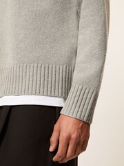 Reiss Grey Melange Archibald Monogram Embroidered Wool Jumper - Image 6 of 7