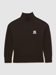 Reiss Dark Brown Curtis Monogram Wool Funnel-Neck Jumper - Image 2 of 7