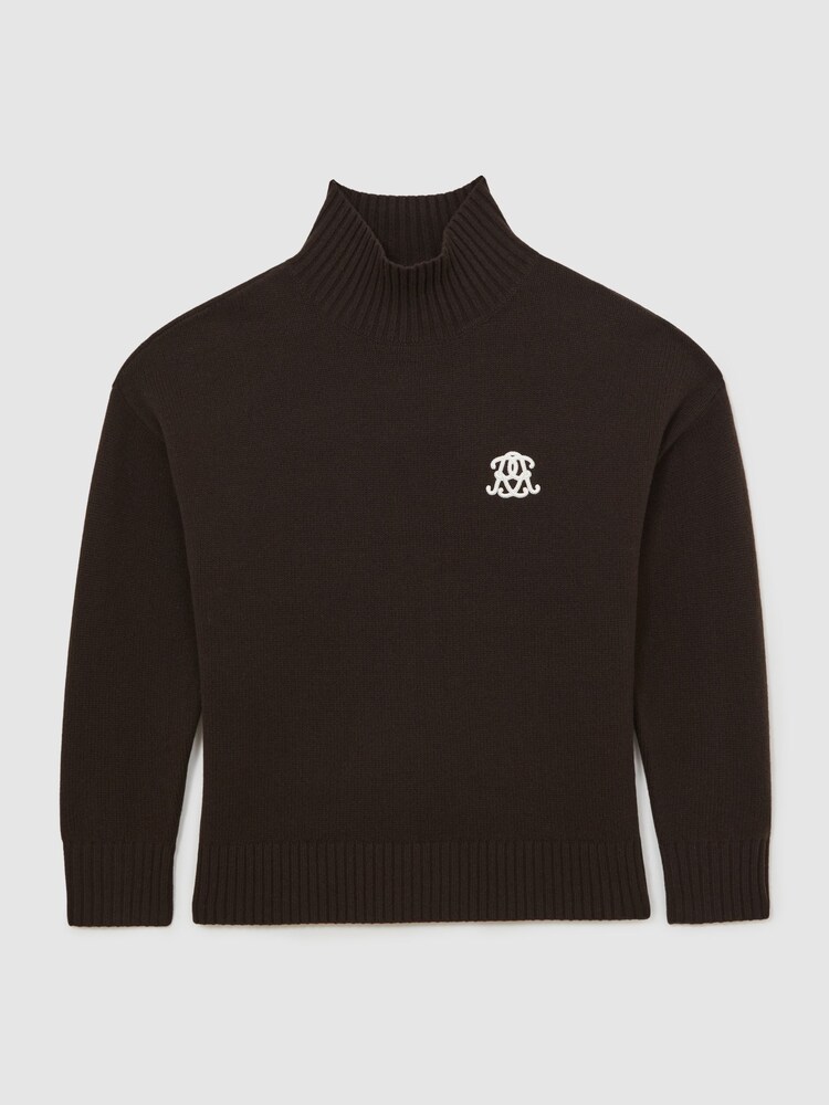 Reiss Dark Brown Curtis Monogram Wool Funnel-Neck Jumper - Image 2 of 7