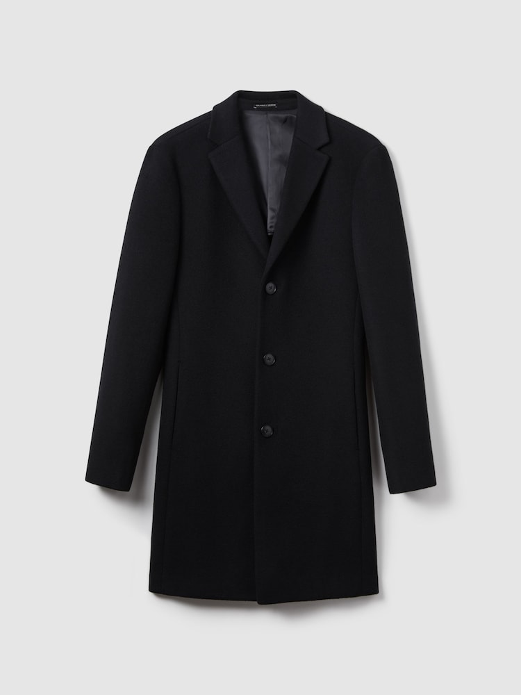 Reiss Black Gable Wool-Blend Single-Breasted Overcoat - Image 2 of 8 Reiss Black Gable Wool-Blend Single-Breasted Overcoat - Image 2 of 8