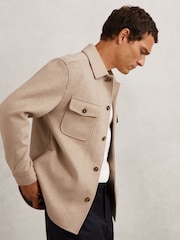 Reiss Oatmeal Brown Liam Wool-Blend Twin-Pocket Overshirt - Image 1 of 7