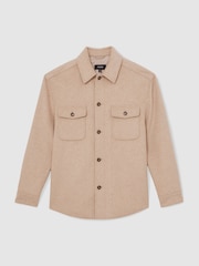 Reiss Oatmeal Brown Liam Wool-Blend Twin-Pocket Overshirt - Image 2 of 7