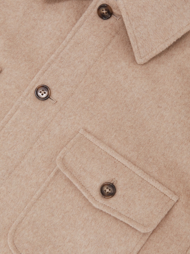 Reiss Oatmeal Brown Liam Wool-Blend Twin-Pocket Overshirt - Image 7 of 7
