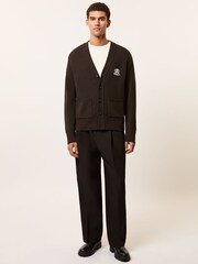 Reiss Brown Norris Monogram Embroidered Wool Cardigan - Image 1 of 7