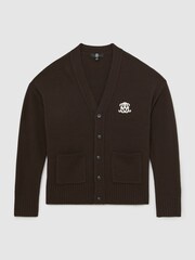 Reiss Brown Norris Monogram Embroidered Wool Cardigan - Image 2 of 7