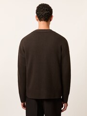 Reiss Brown Norris Monogram Embroidered Wool Cardigan - Image 6 of 7