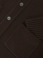 Reiss Brown Norris Monogram Embroidered Wool Cardigan - Image 7 of 7