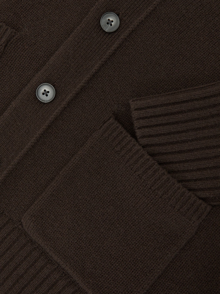 Reiss Brown Norris Monogram Embroidered Wool Cardigan - Image 7 of 7
