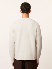 Reiss Off White Norris Monogram Embroidered Wool Cardigan - Image 5 of 6