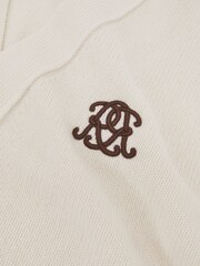 Reiss Off White Norris Monogram Embroidered Wool Cardigan - Image 6 of 6