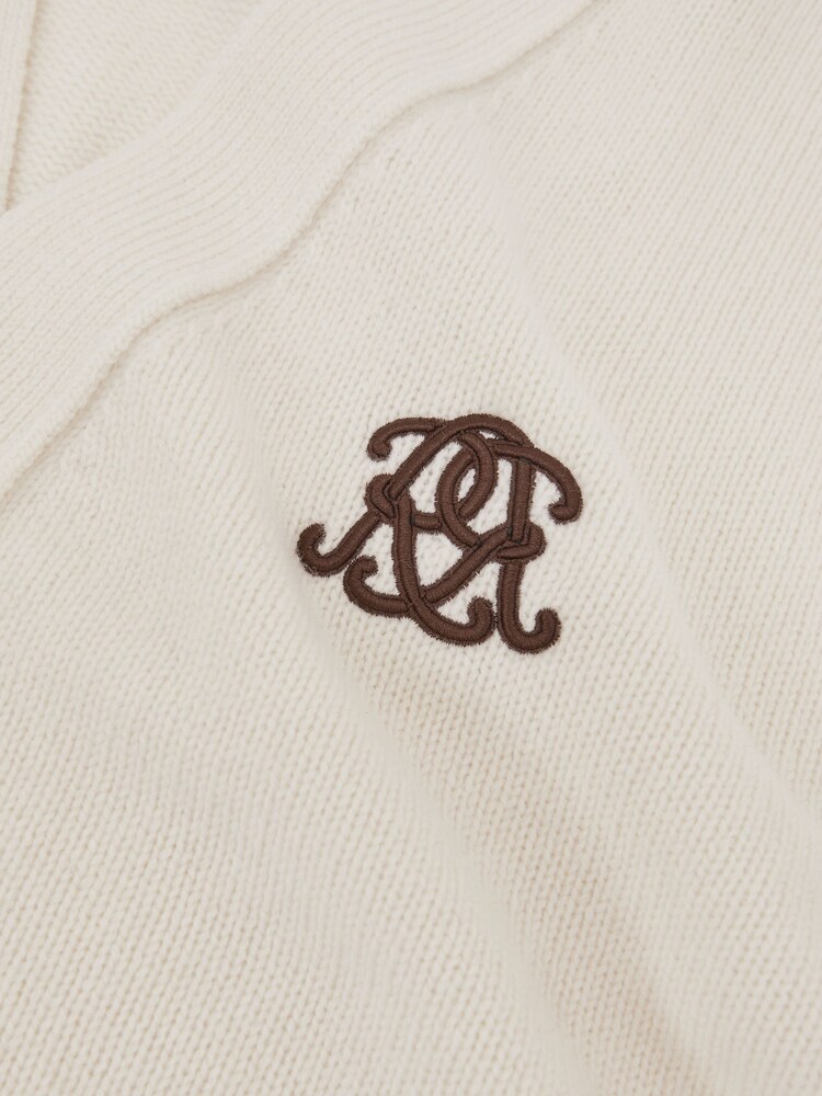 Reiss Off White Norris Monogram Embroidered Wool Cardigan - Image 6 of 6