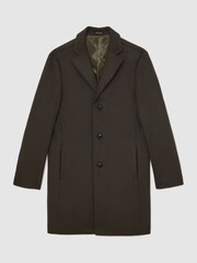 Reiss Dark Khaki Green Gable Woo Blend Single-Breasted Overcoat - Image 2 of 6