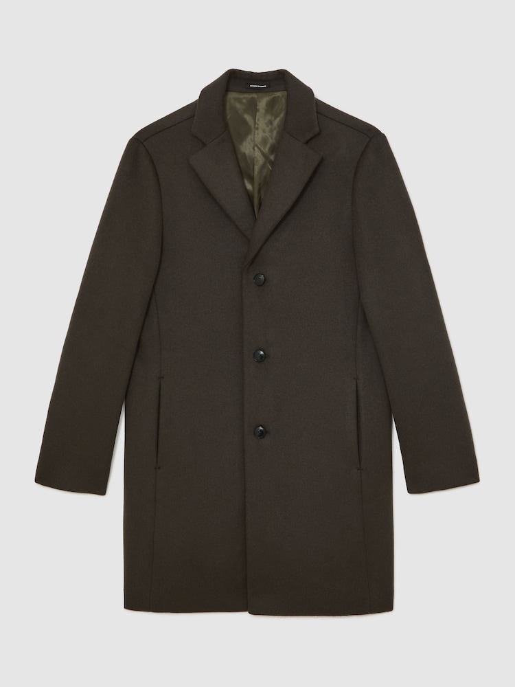 Reiss Dark Khaki Green Gable Woo Blend Single-Breasted Overcoat - Image 2 of 6 Reiss Dark Khaki Green Gable Woo Blend Single-Breasted Overcoat - Image 2 of 6