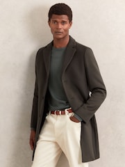 Reiss Dark Khaki Green Gable Woo Blend Single-Breasted Overcoat - Image 3 of 6