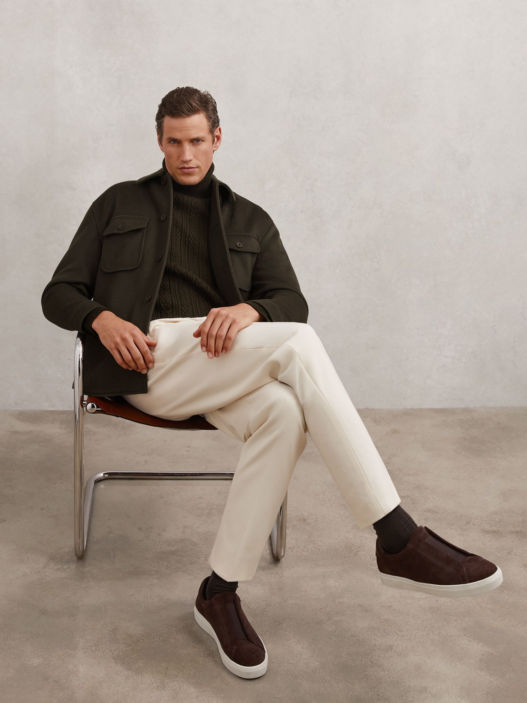 Buy Reiss Khaki Green Liam Wool-Blend Twin-Pocket Overshirt from