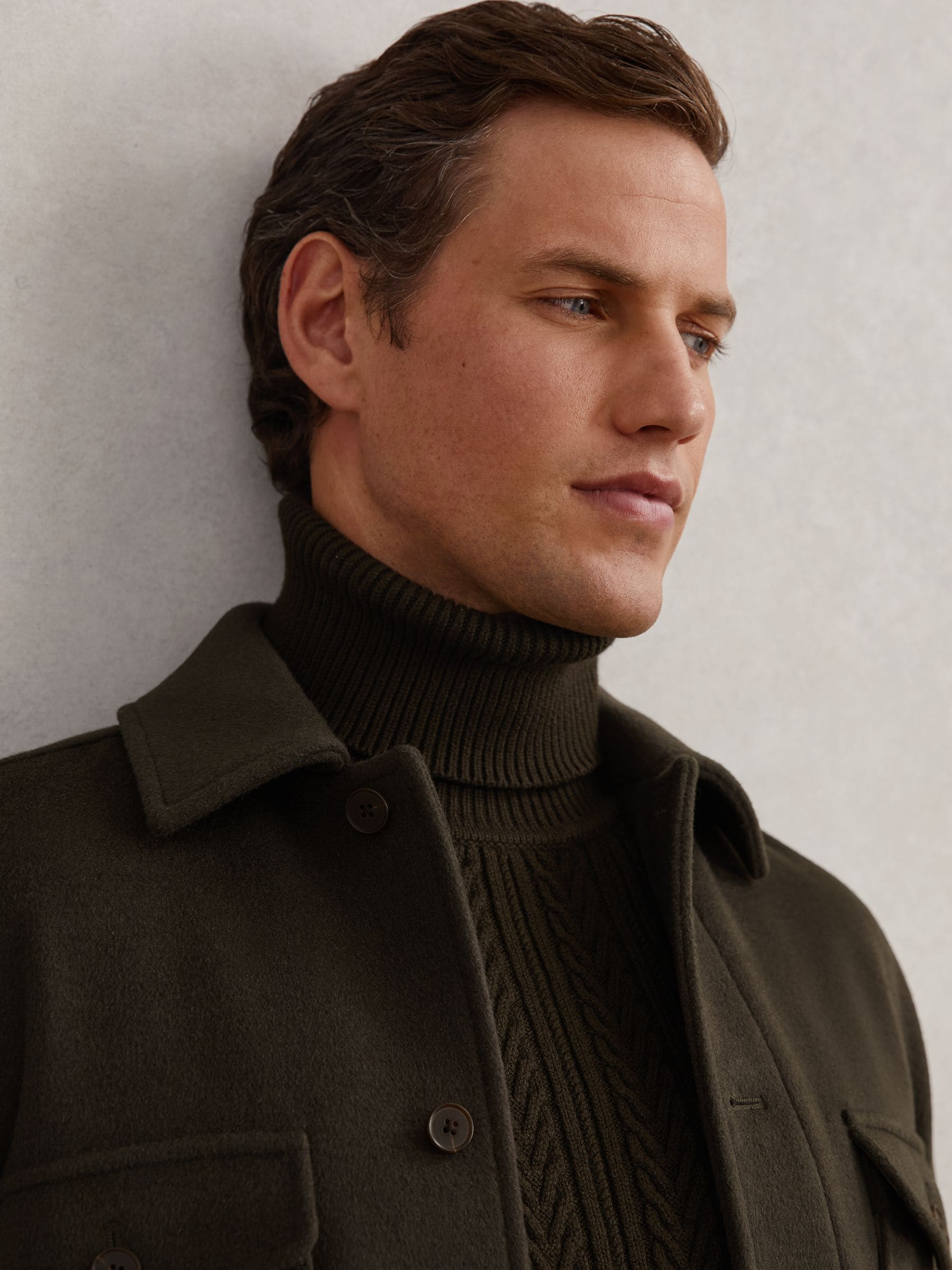 Buy Reiss Khaki Green Liam Wool-Blend Twin-Pocket Overshirt from