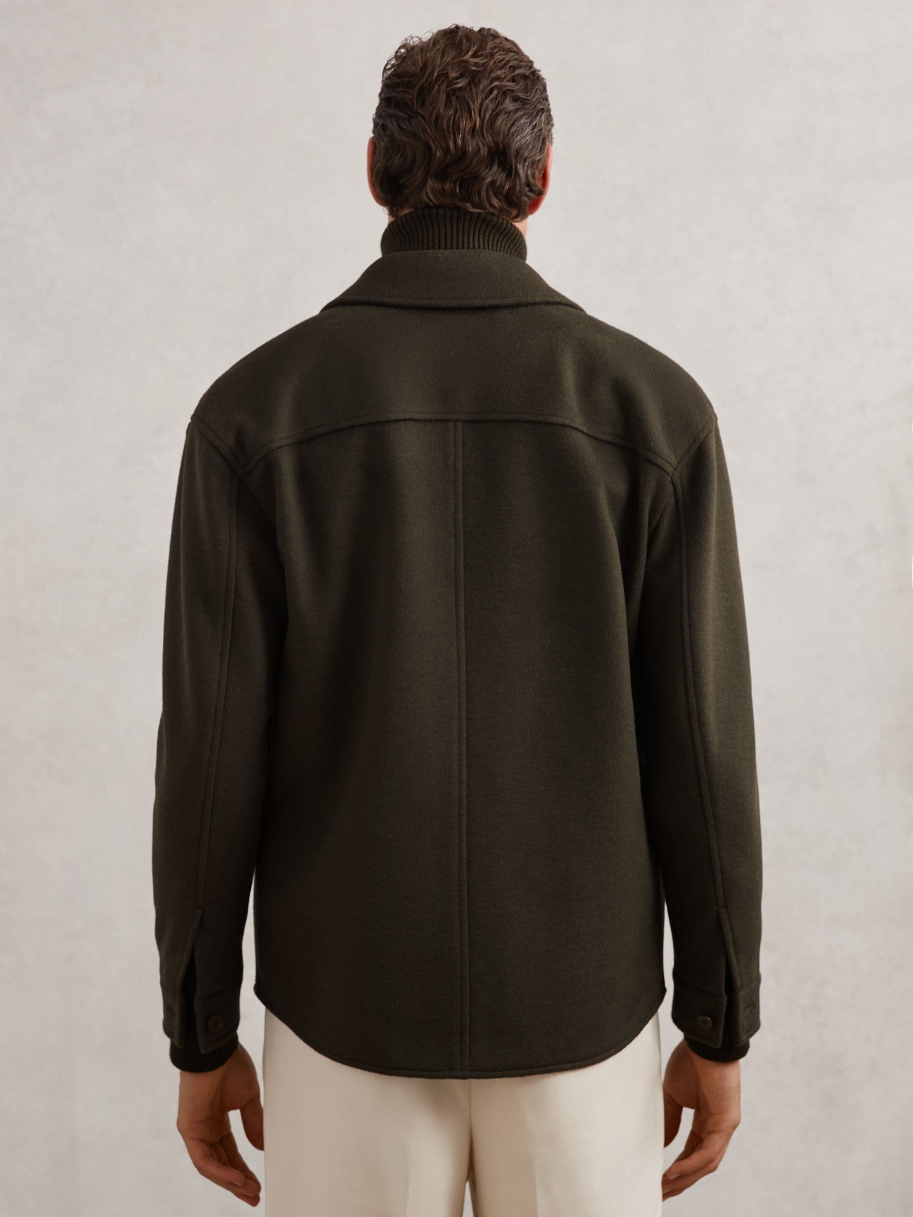 Buy Reiss Khaki Green Liam Wool-Blend Twin-Pocket Overshirt from