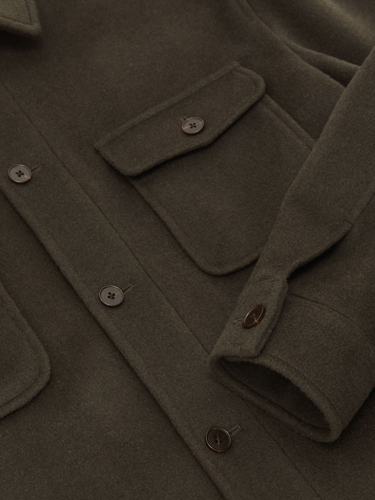 Reiss Khaki Green Liam Wool-Blend Twin-Pocket Overshirt - Image 6 of 6