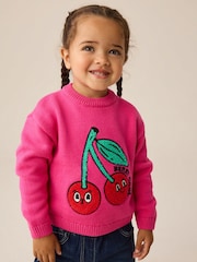 Pink Cherry Embroidered Knitted Jumper (3mths-7yrs) - Image 1 of 4