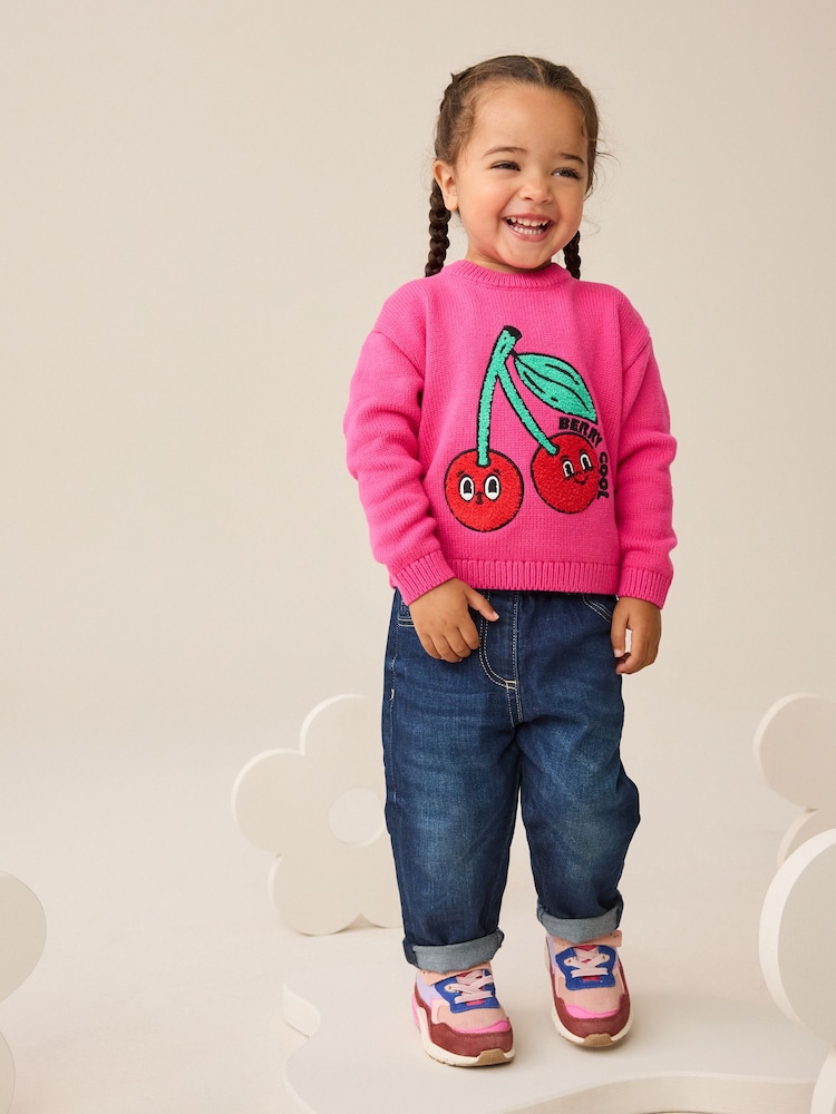 Pink Cherry Embroidered Knitted Jumper (3mths-7yrs) - Image 2 of 4