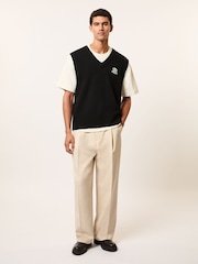 Reiss Black Crosby Monogram Embroidered Wool Knit Vest - Image 3 of 6