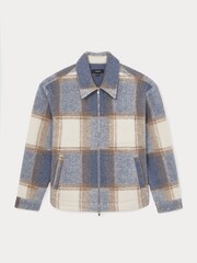 Reiss Stone/Blue Morton Zip-Through Check Overshirt - Image 2 of 6