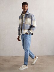 Reiss Stone/Blue Morton Zip-Through Check Overshirt - Image 3 of 6