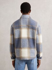 Reiss Stone/Blue Morton Zip-Through Check Overshirt - Image 5 of 6