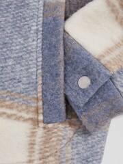 Reiss Stone/Blue Morton Zip-Through Check Overshirt - Image 6 of 6