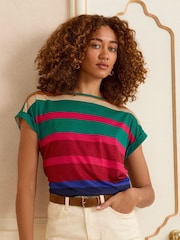 Love & Roses Multi Rainbow Stripe Crew Neck Jersey T-Shirt - Image 1 of 4