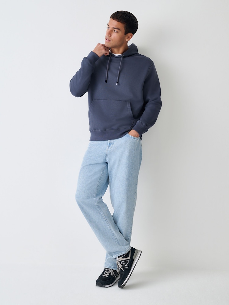 Steel Blue Regular Fit Heavyweight Cotton Rich Jersey Hoodie - Image 2 of 8 Steel Blue Regular Fit Heavyweight Cotton Rich Jersey Hoodie - Image 2 of 8