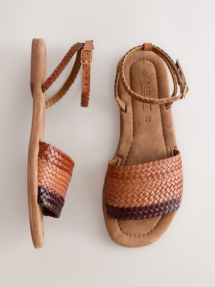 Tan Brown Standard/Wide Fit Forever Comfort® Woven Flat Sandals - Image 1 of 5