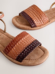 Tan Brown Standard/Wide Fit Woven Flat Sandals - Image 10 of 10